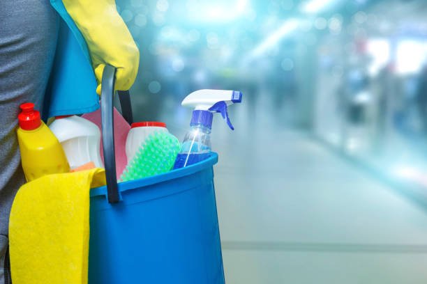 Cleaning person with cleaning products